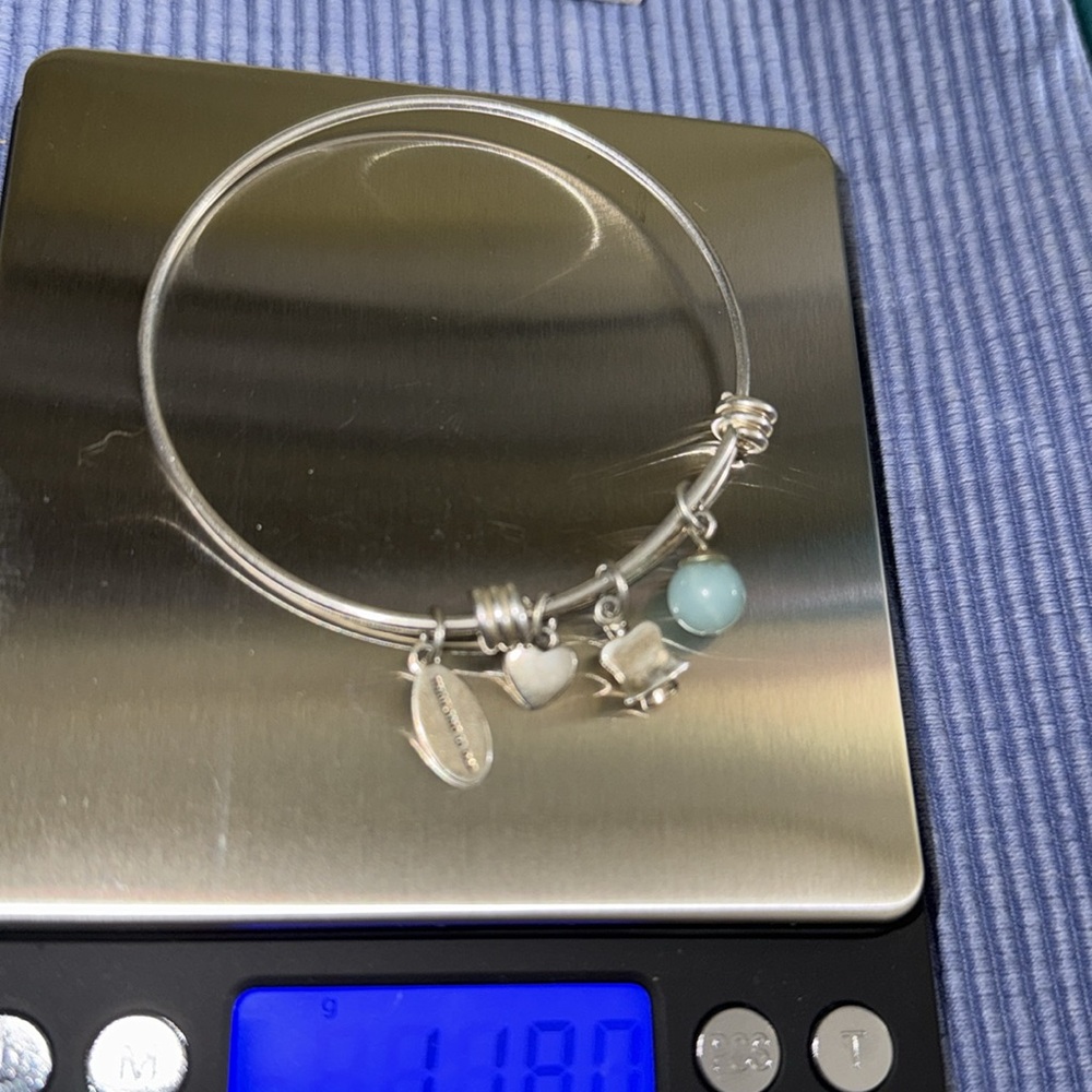 Silver Charm Bracelet with Blue Bead by